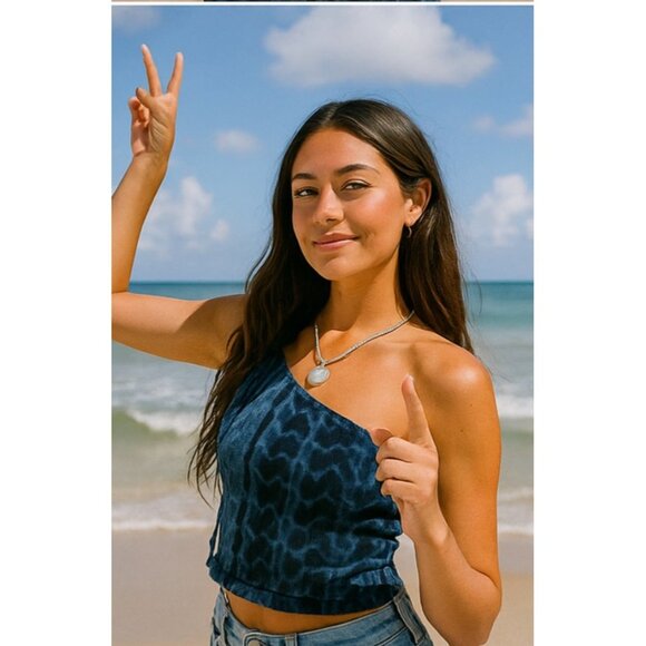 Free People FP One New Kalli One Shoulder Top – Size XL – Blue Tie-dye - Picture 6 of 9